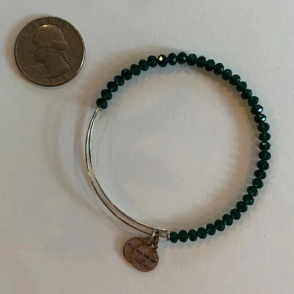 Alex and Ani Positive Energy Adjustable Faceted Bead Bangle Bracelet Emerald